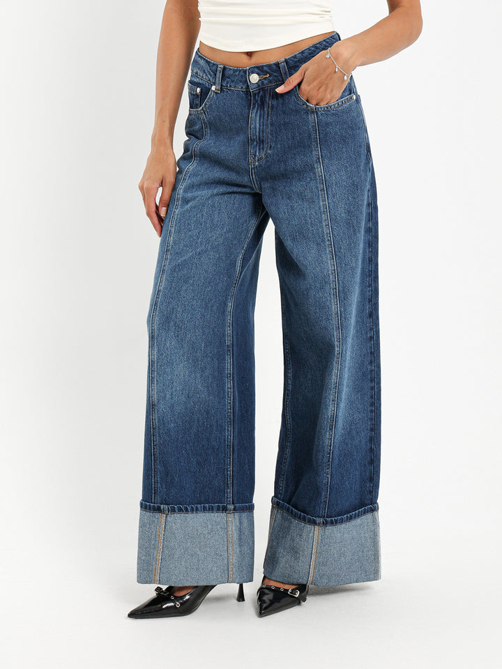 Cuffed Wide Leg Jeans
