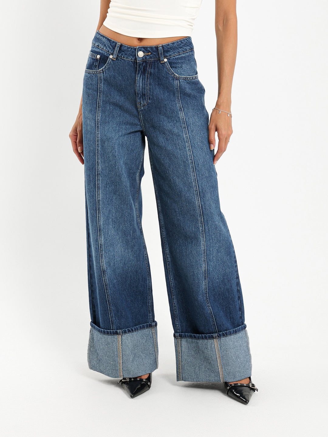 Cuffed Wide Leg Jeans