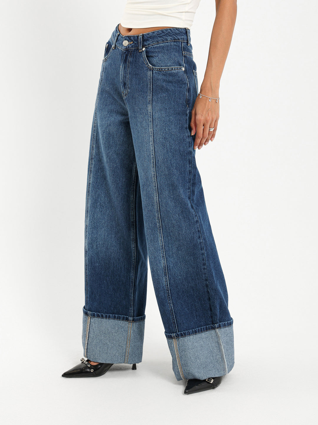 Cuffed Wide Leg Jeans