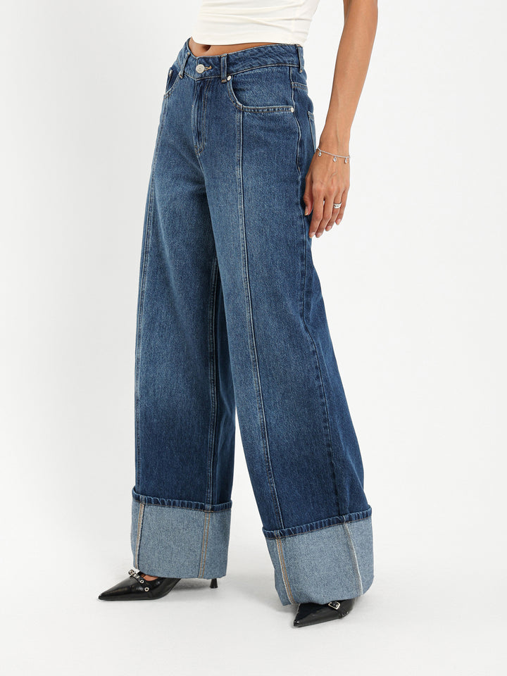 Cuffed Wide Leg Jeans
