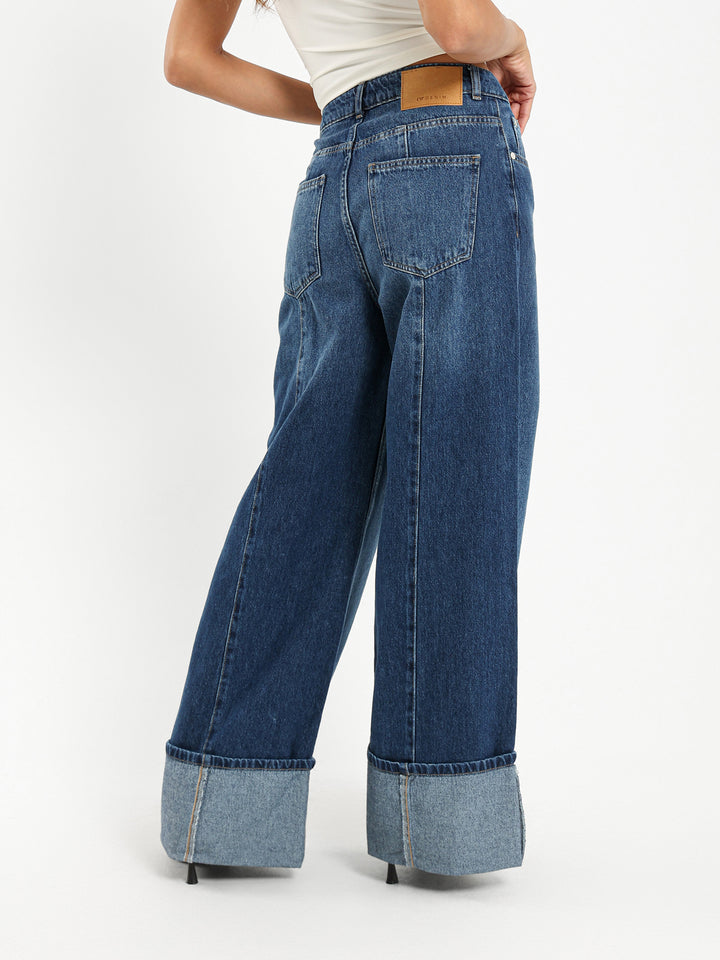 Cuffed Wide Leg Jeans