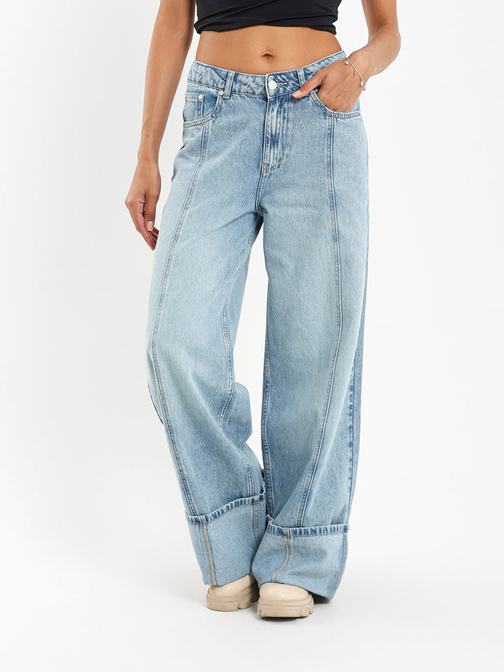 Cuffed Wide Leg Jeans