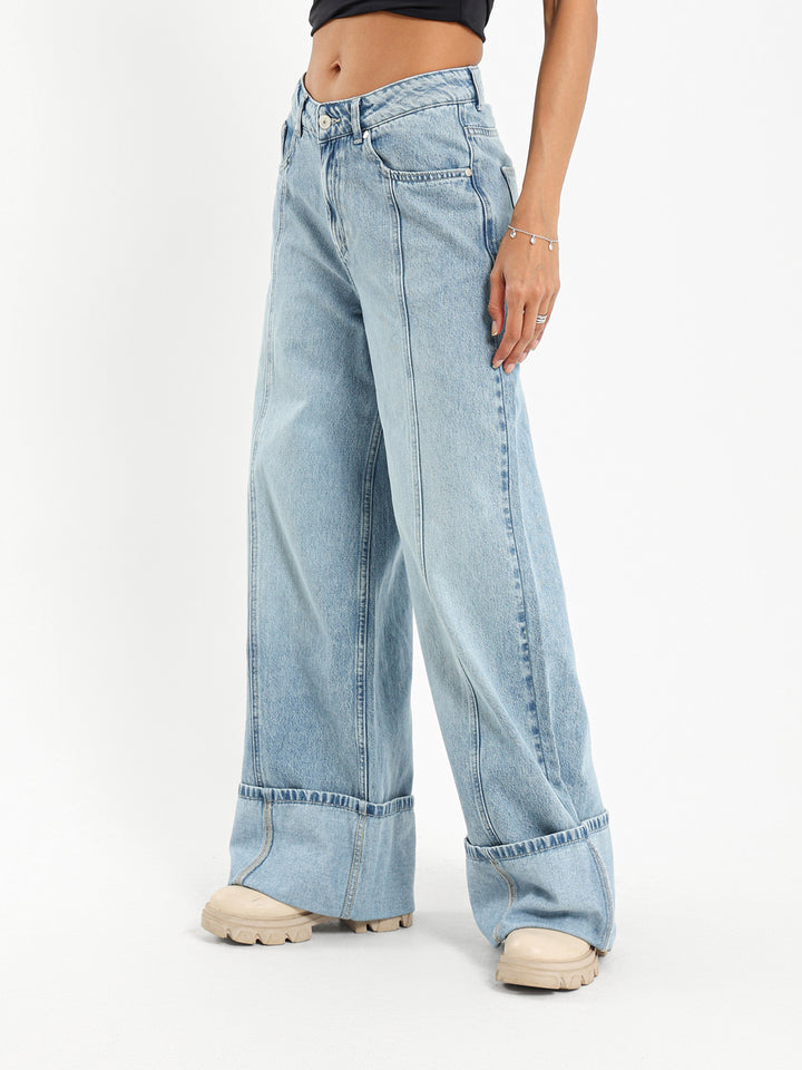 Cuffed Wide Leg Jeans