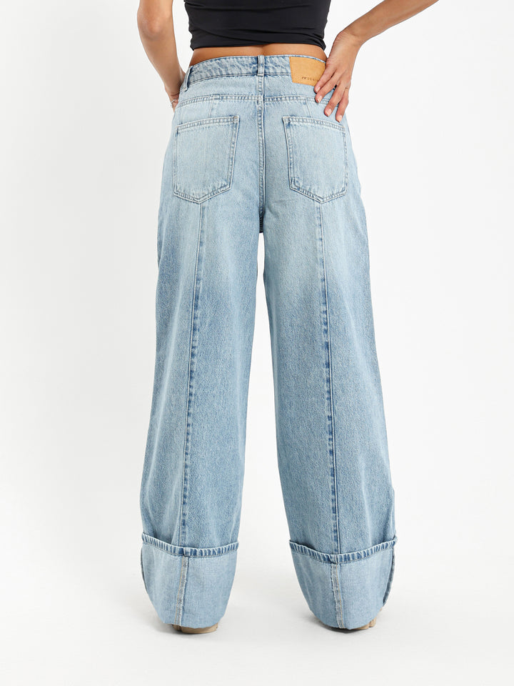 Cuffed Wide Leg Jeans