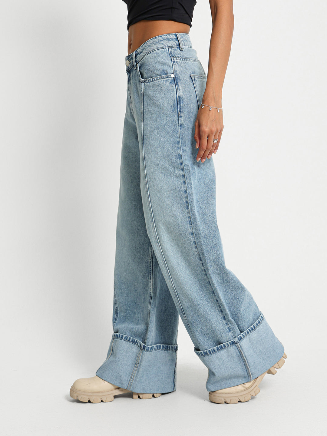 Cuffed Wide Leg Jeans
