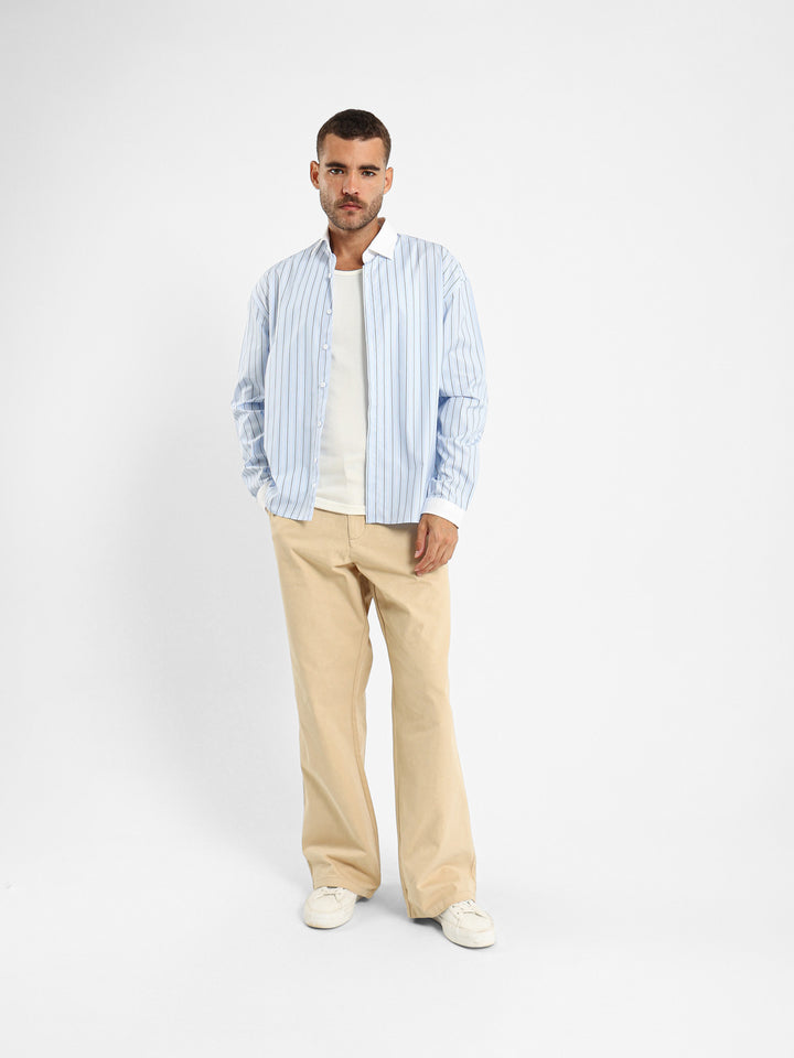 Striped Shirt With Solid Cuffs And Collar