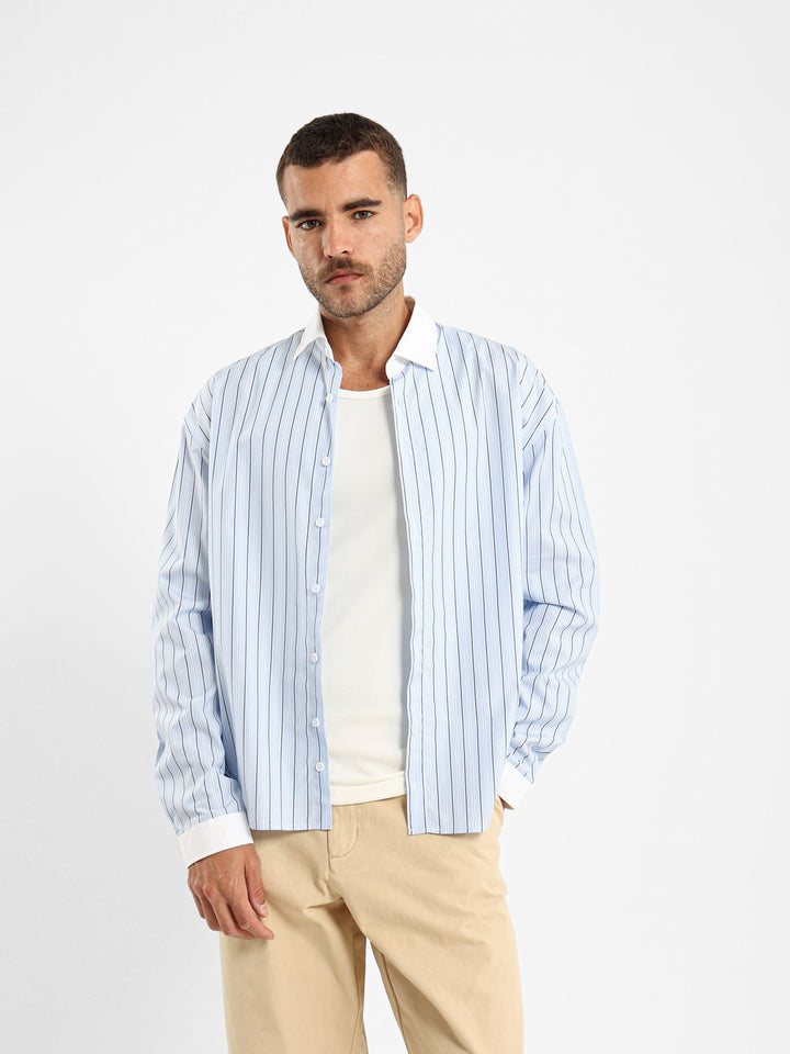 Striped Shirt With Solid Cuffs And Collar