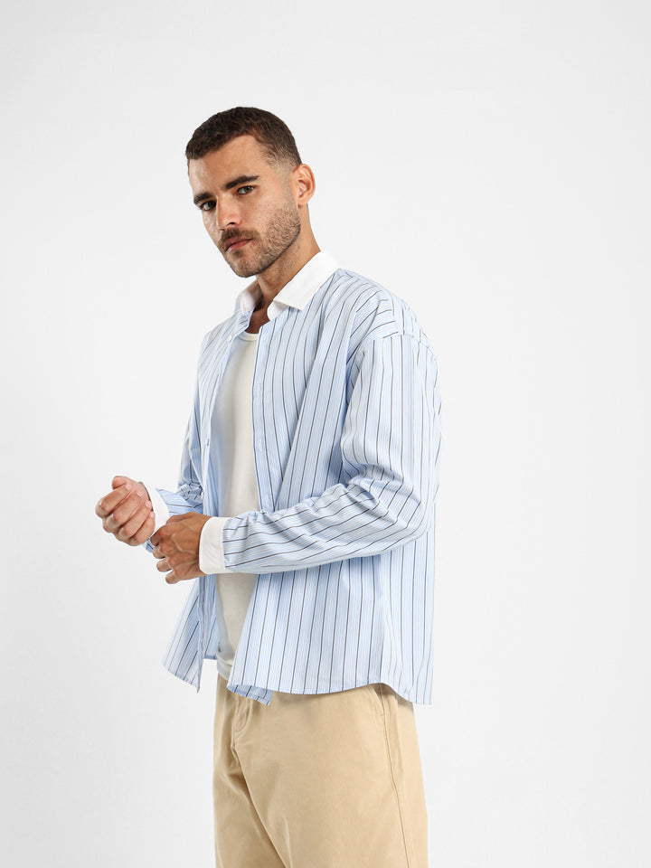 Striped Shirt With Solid Cuffs And Collar