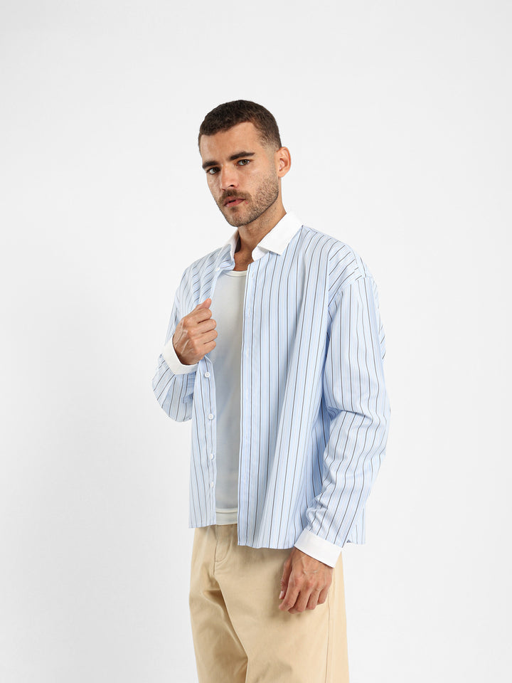 Striped Shirt With Solid Cuffs And Collar