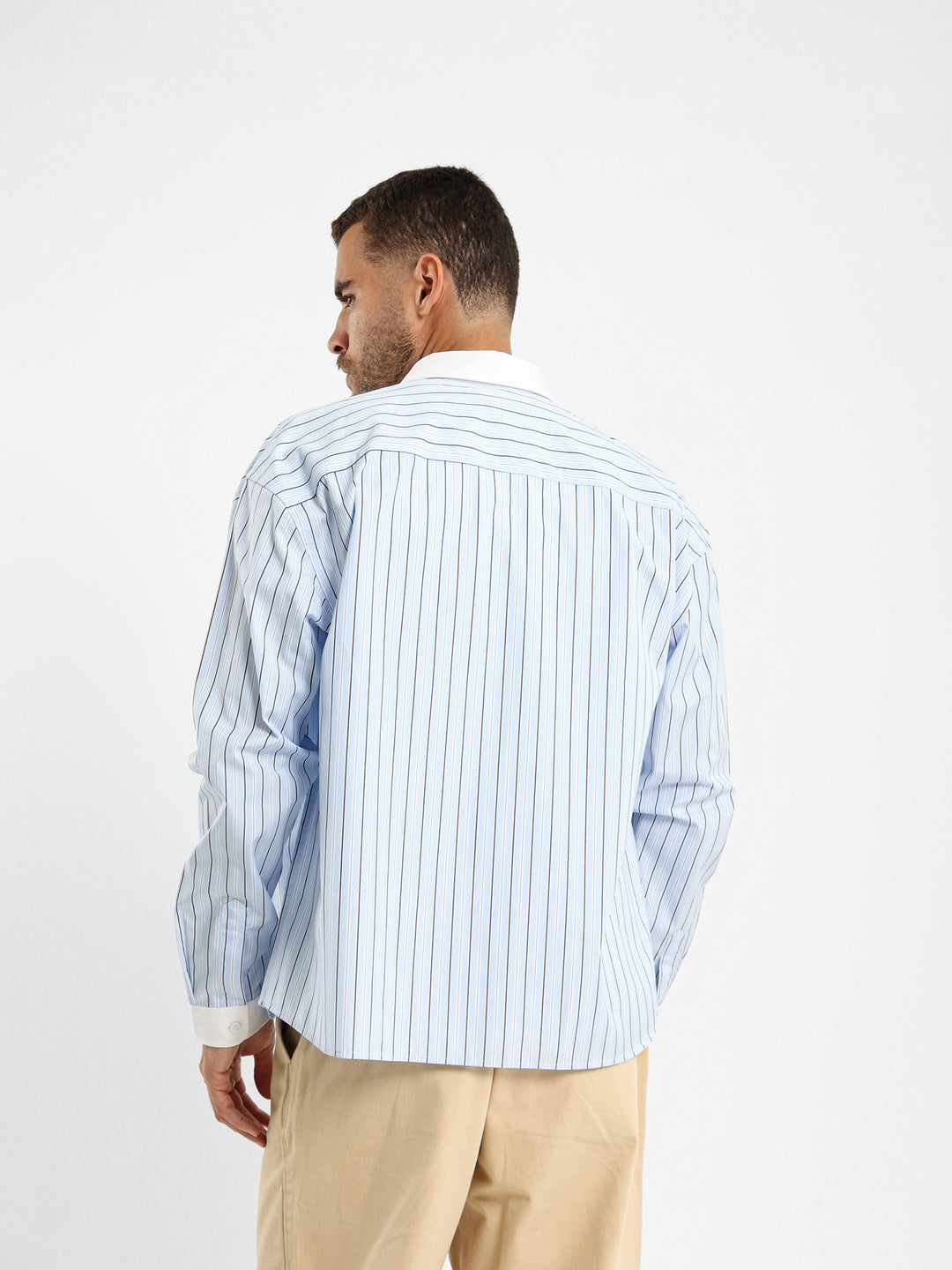 Striped Shirt With Solid Cuffs And Collar