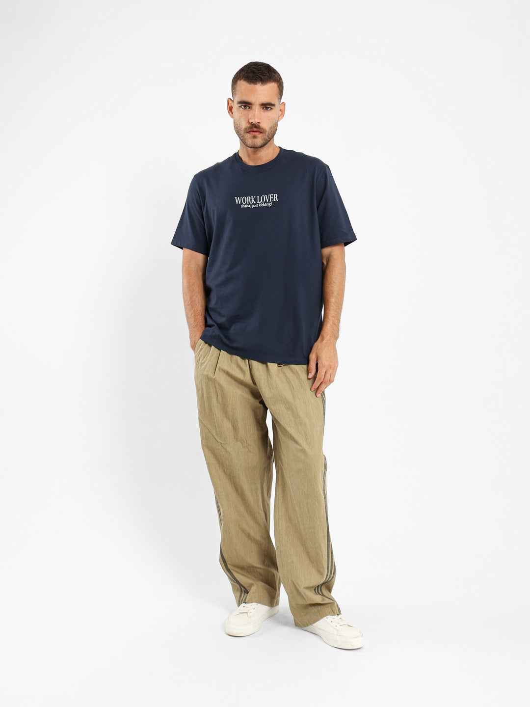 Nylon Loose Pants With Side Stripes