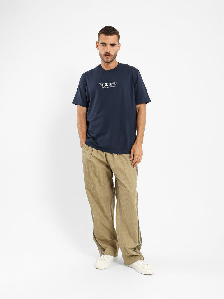 Nylon Loose Pants With Side Stripes