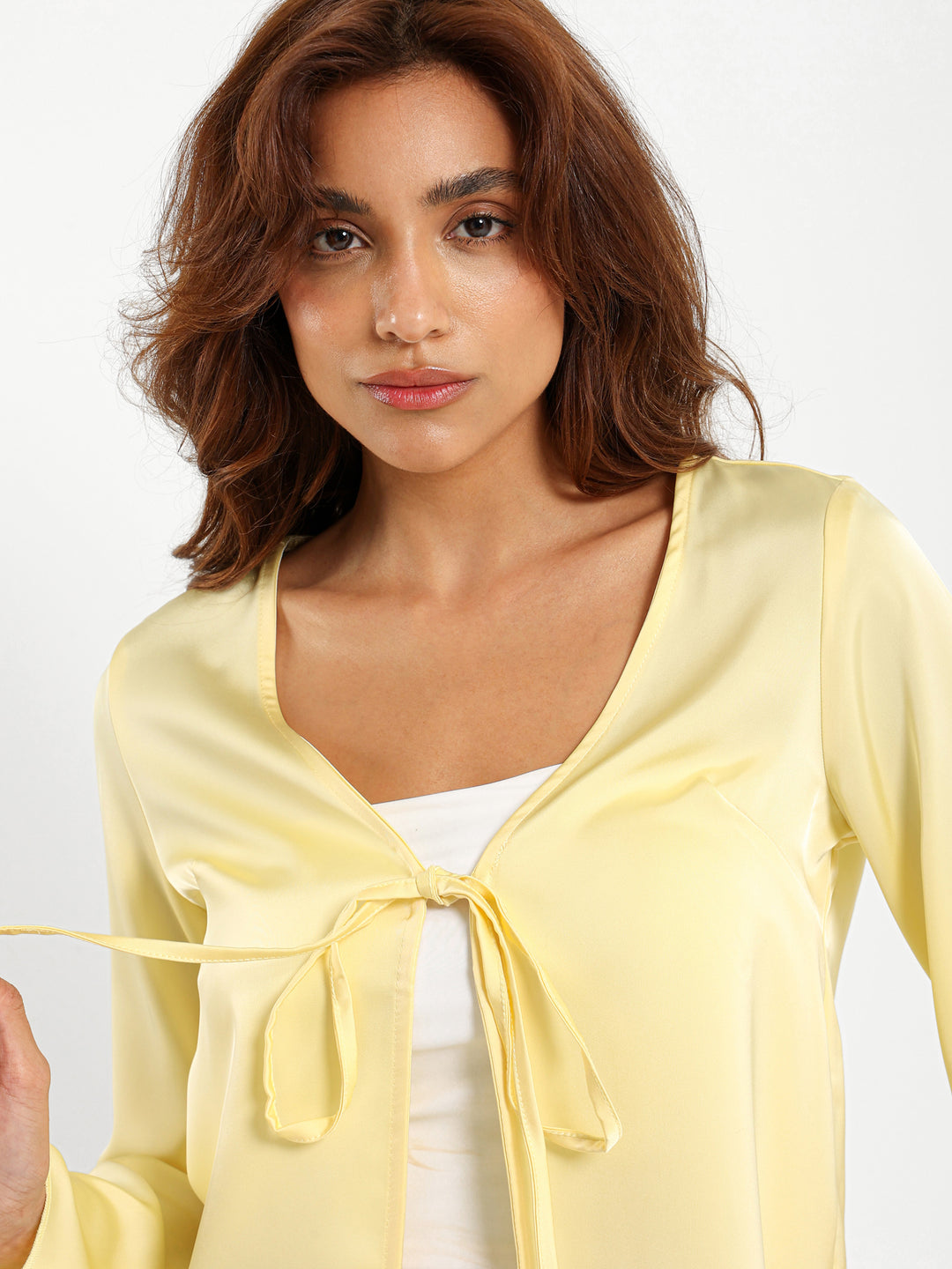 Tie Front Satin Blouse