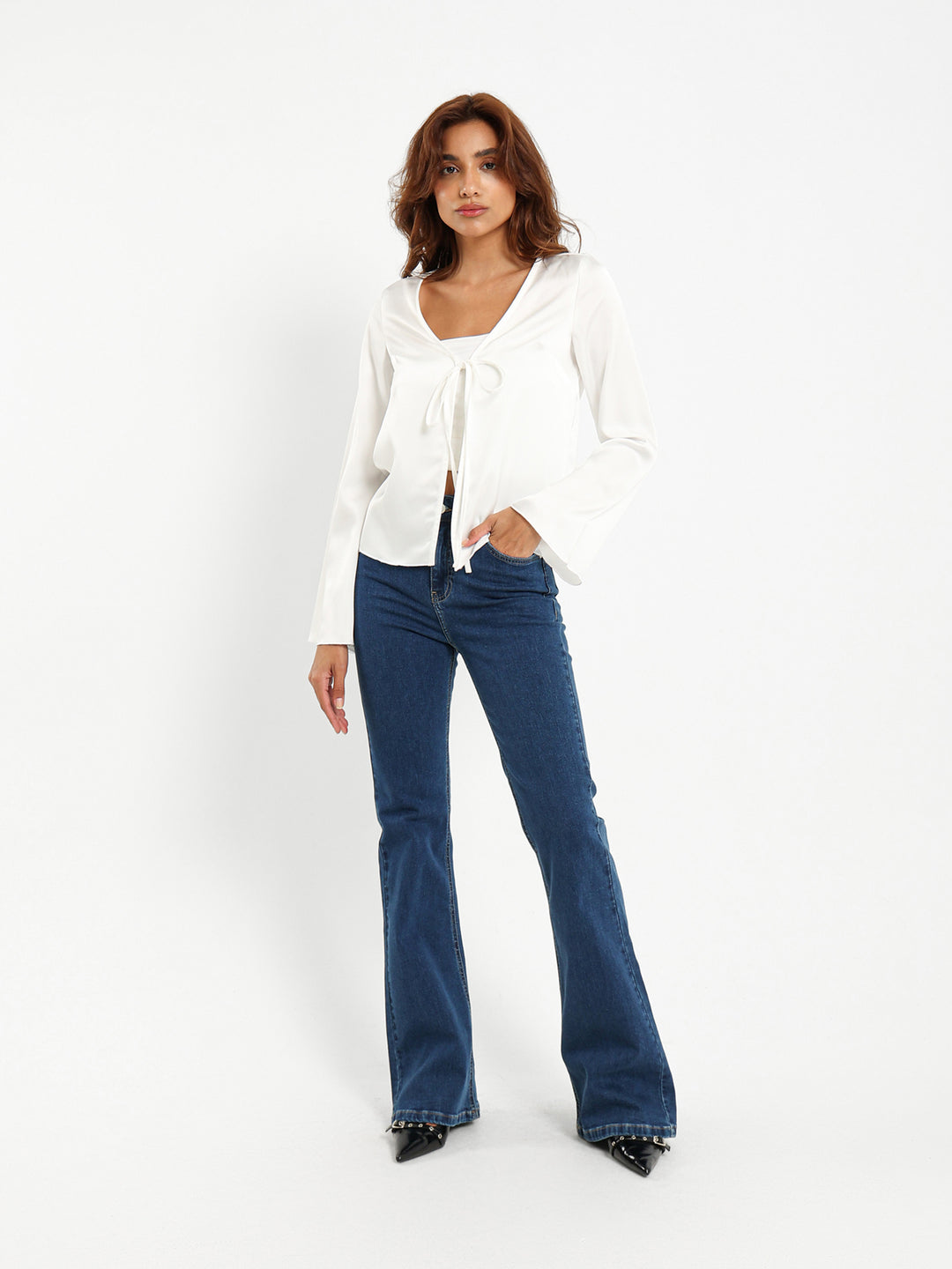 Tie Front Satin Blouse