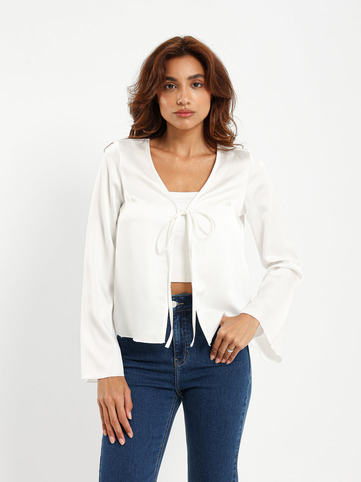 Tie Front Satin Blouse