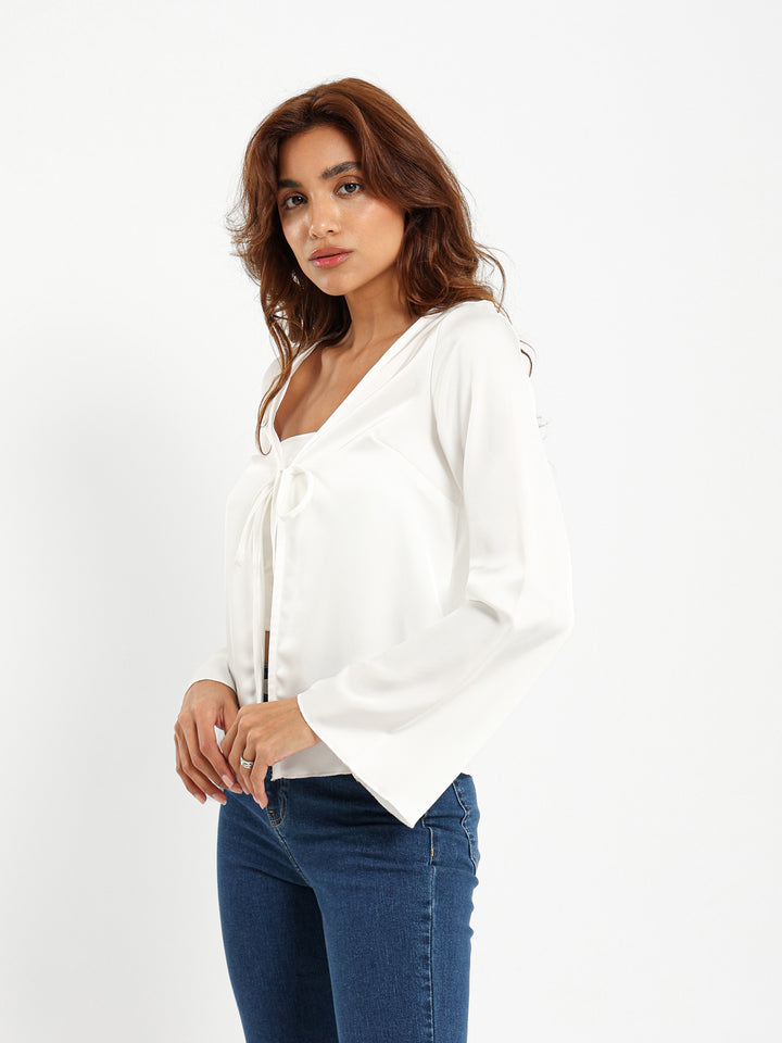 Tie Front Satin Blouse