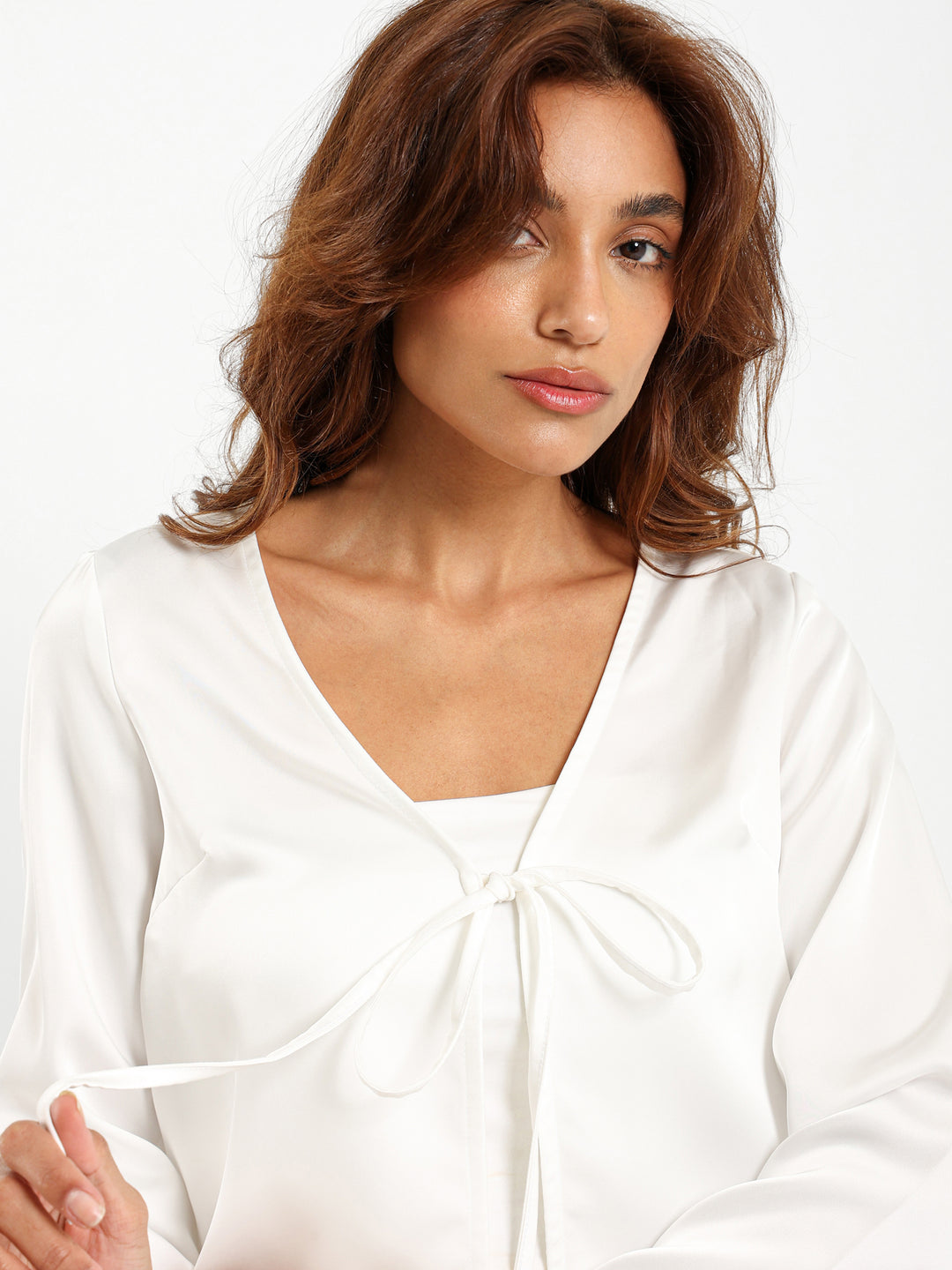 Tie Front Satin Blouse