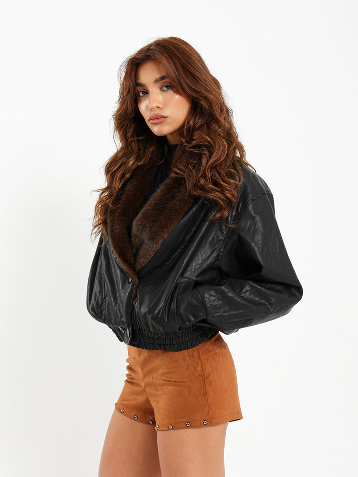 Leather Jacket with Fur Collar