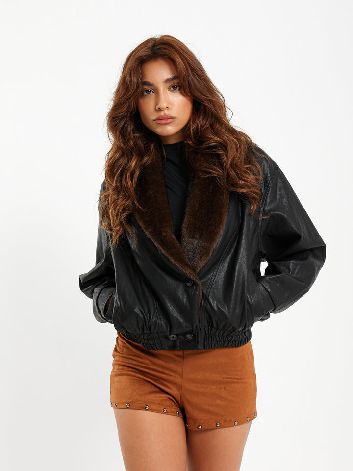Leather Jacket with Fur Collar