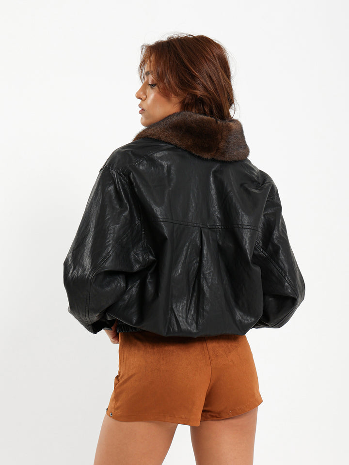 Leather Jacket with Fur Collar