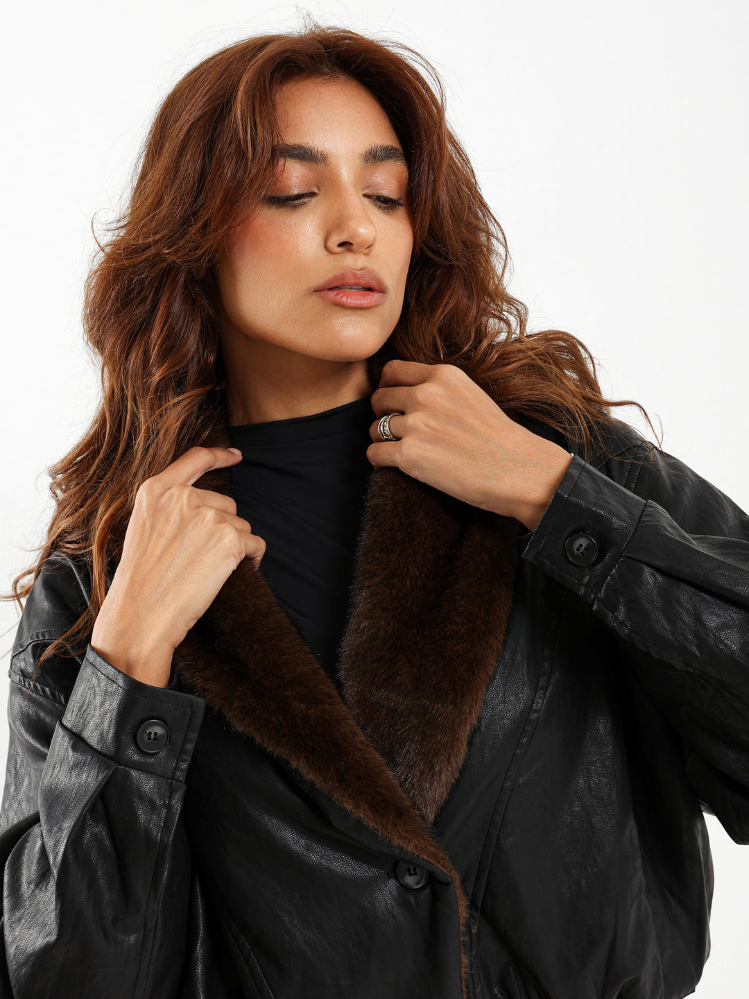 Leather Jacket with Fur Collar
