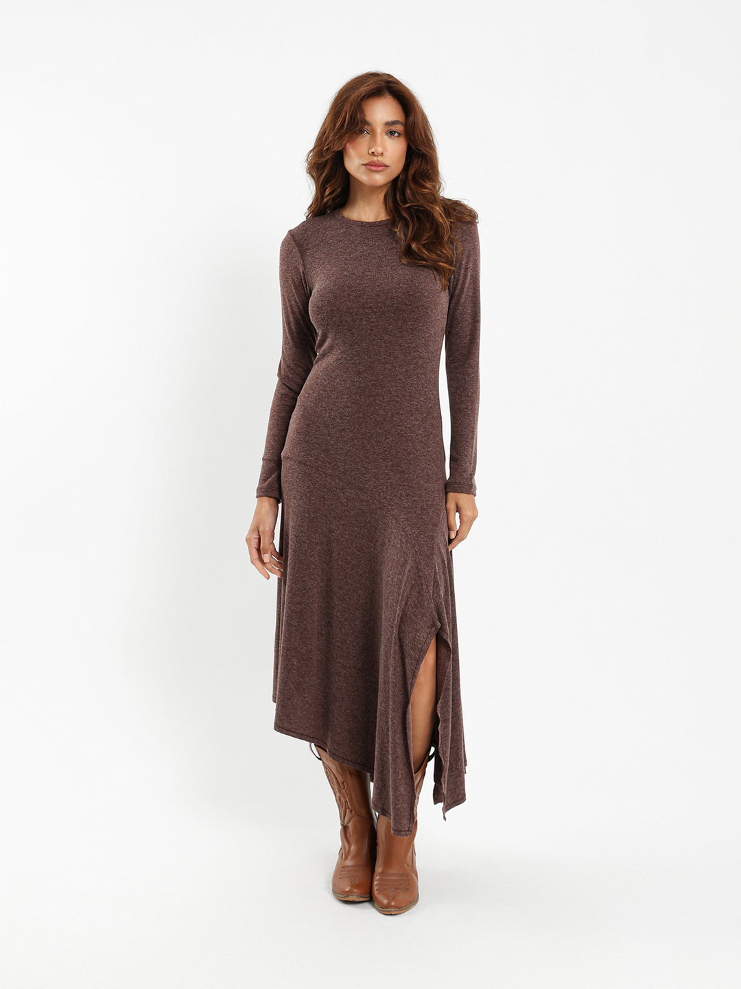 Asymmetric Dress with Studded Belt