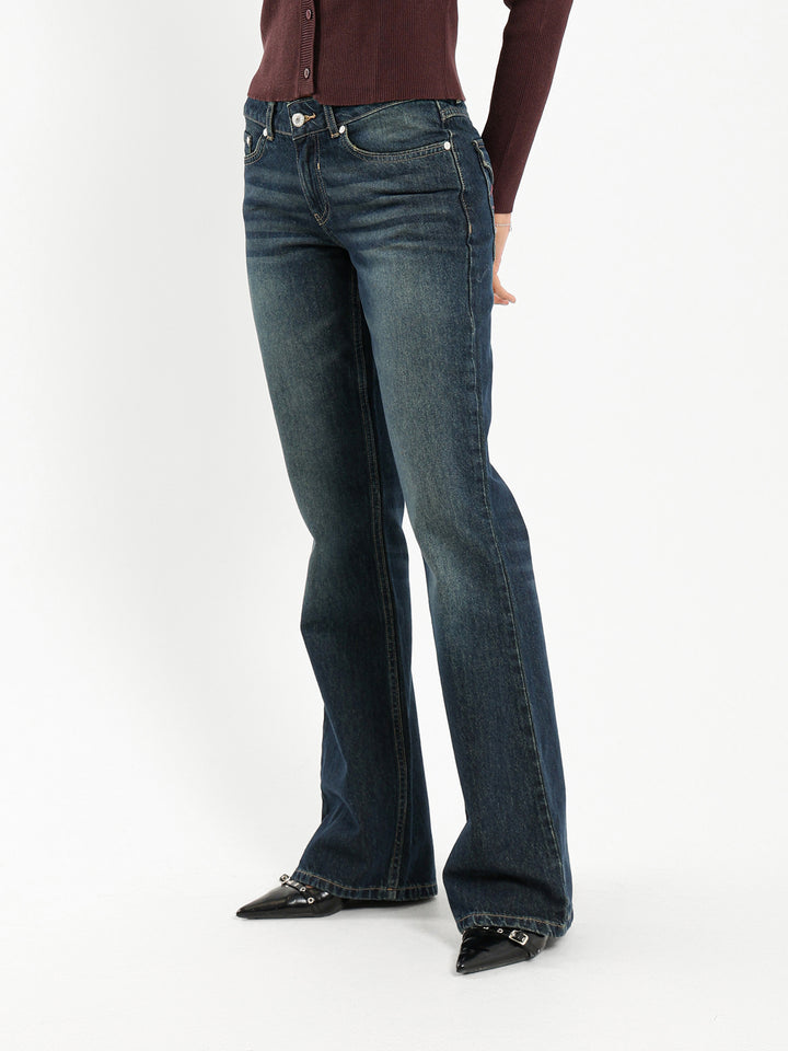 Flare Baggy Low Rise Jeans with Back Pocket Detail