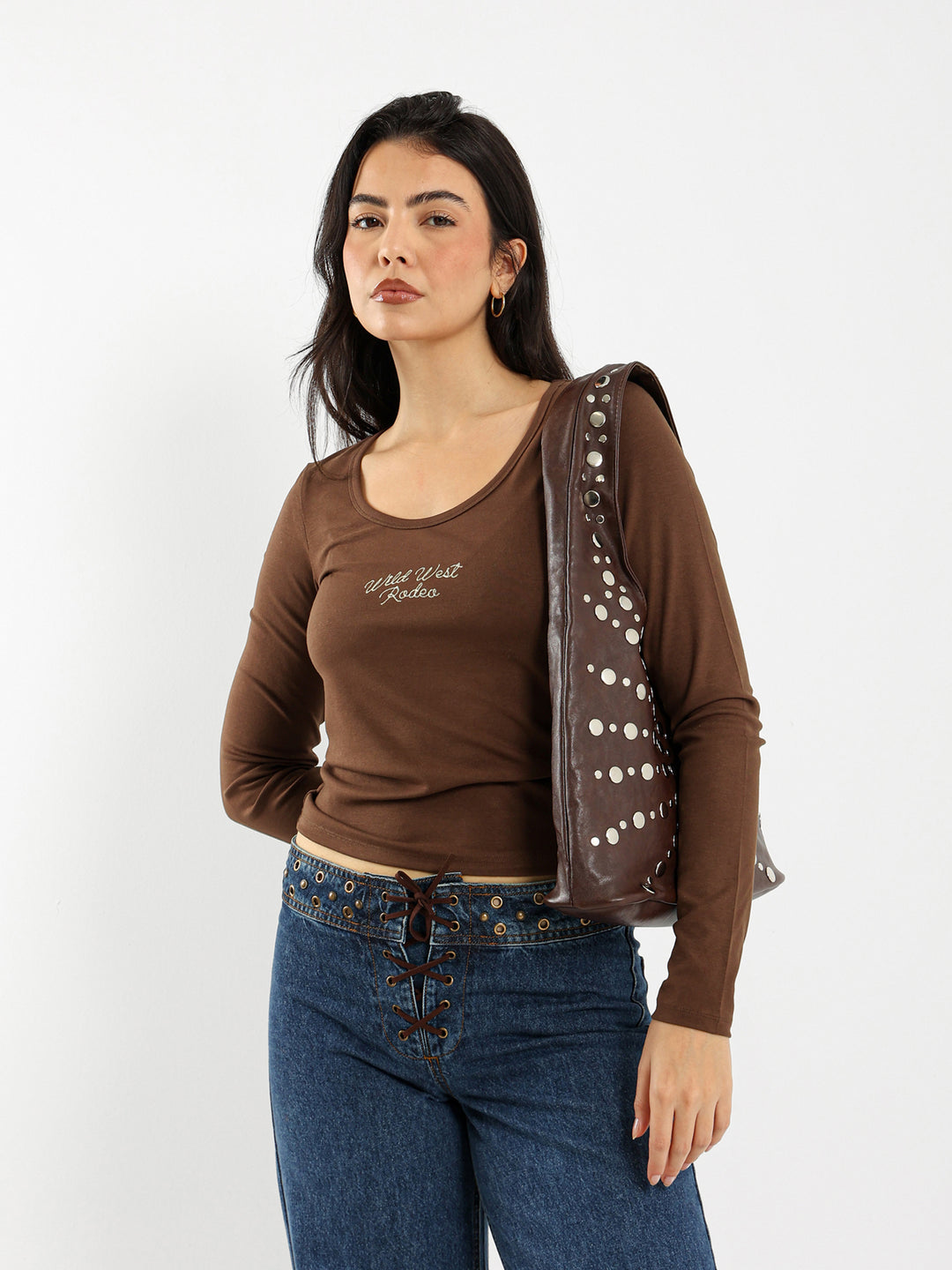 Long Sleeve Round Neck Top with Emboss
