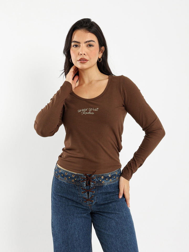 Long Sleeve Round Neck Top with Emboss