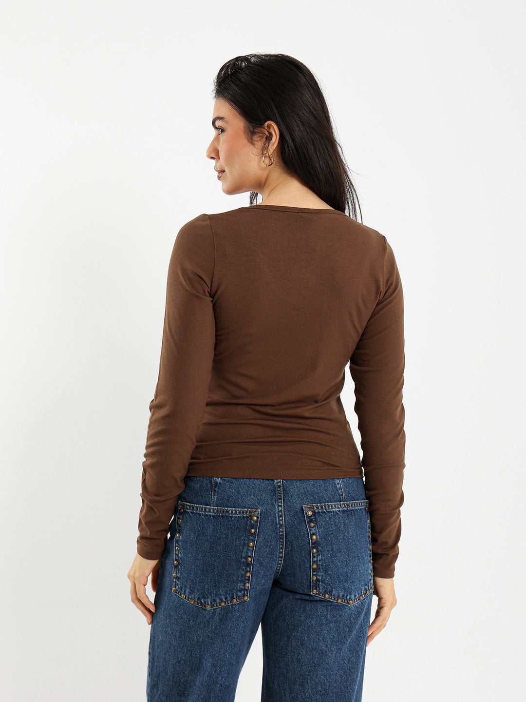 Long Sleeve Round Neck Top with Emboss