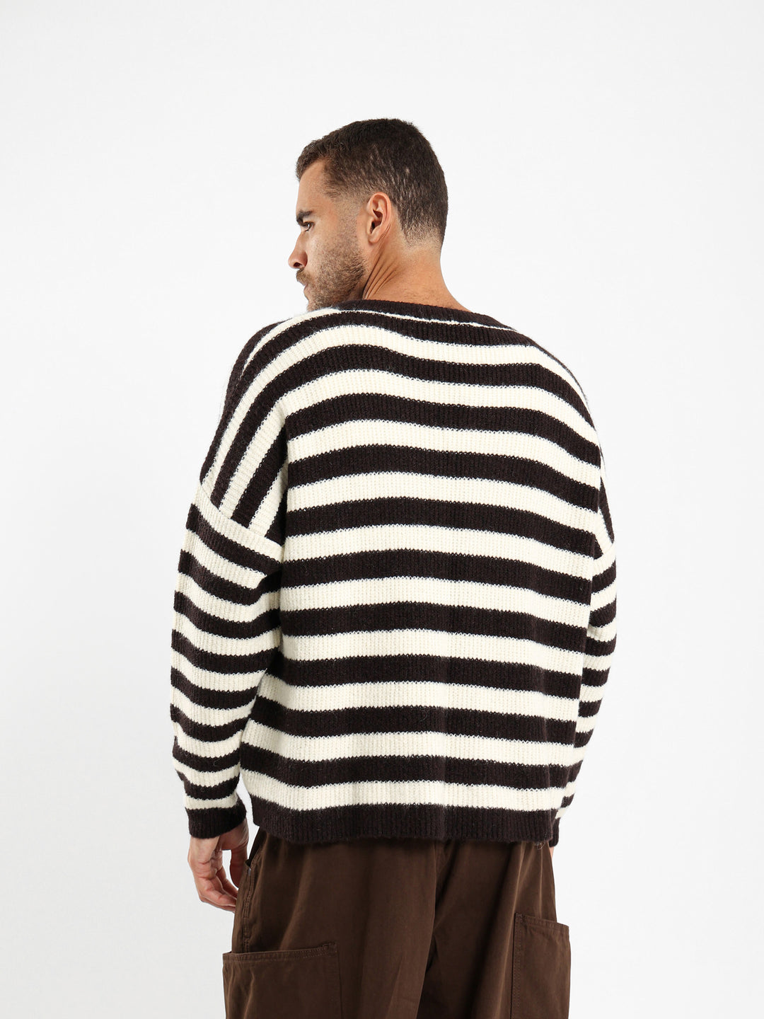 V Neck Oversized Striped Pullover