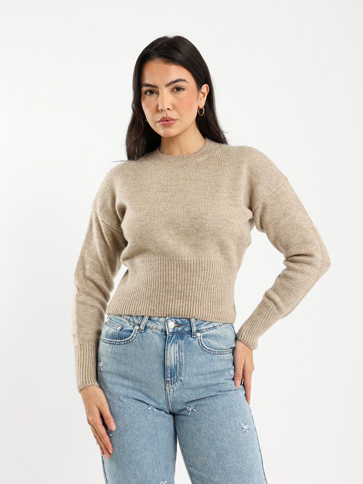 Fitted Waist Round Neck Pullover