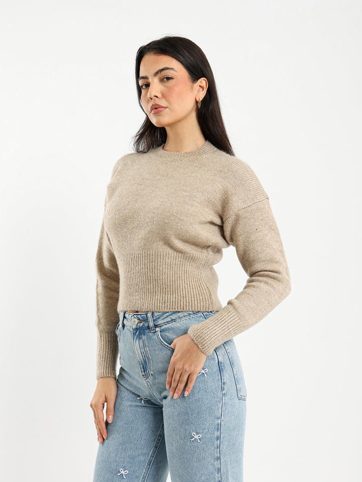 Fitted Waist Round Neck Pullover