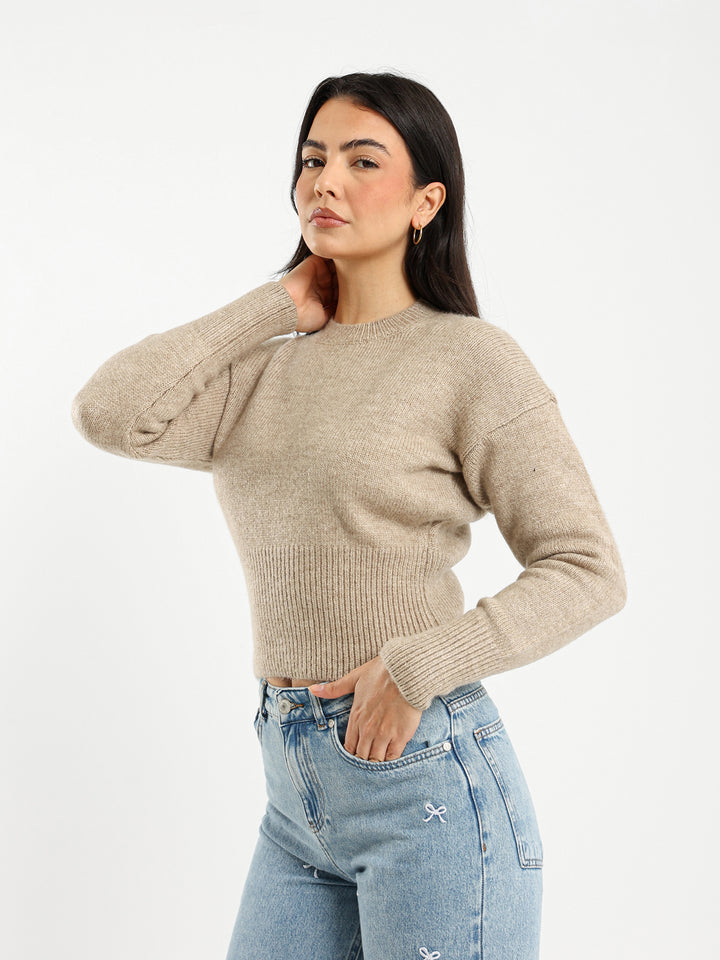 Fitted Waist Round Neck Pullover