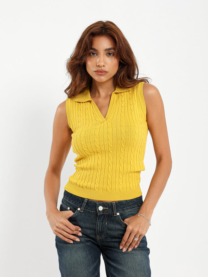 Polo Collar Tricot Top