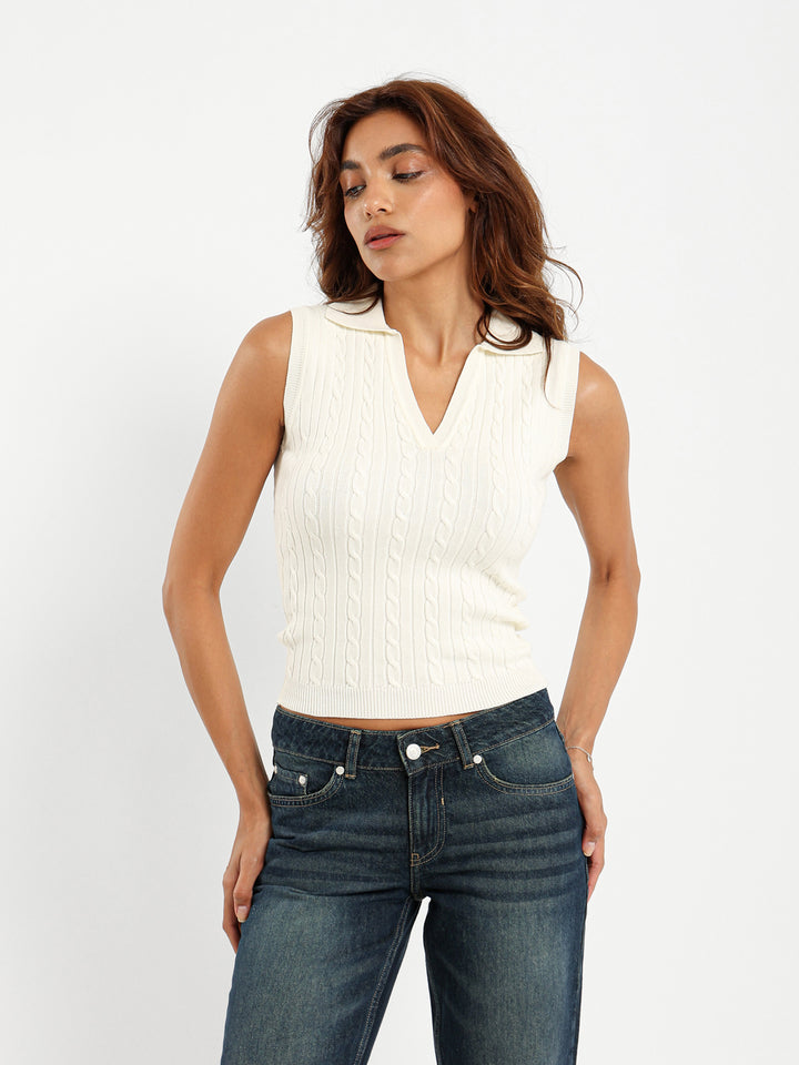Polo Collar Tricot Top