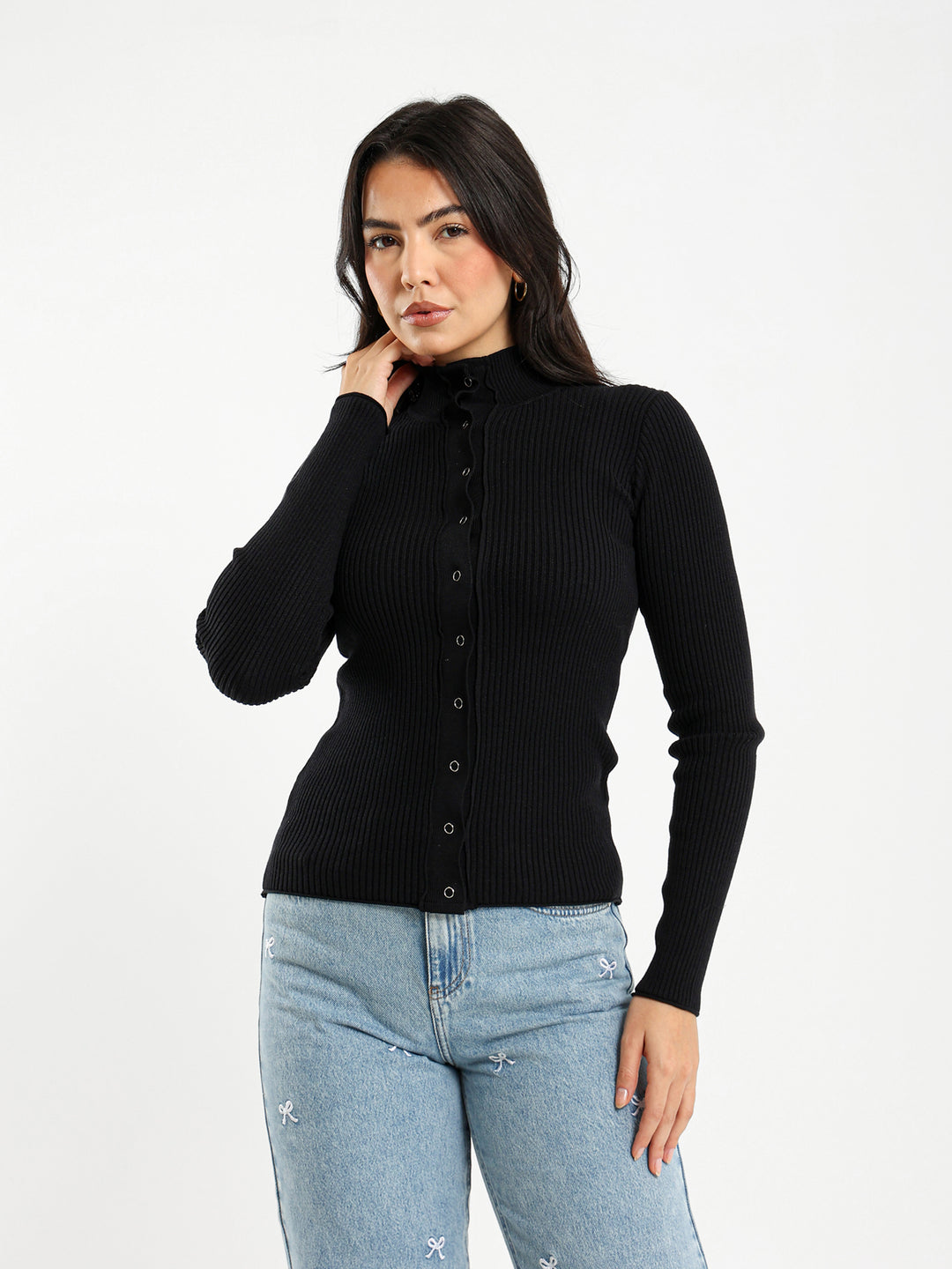 Fitted Cardigan with Front Snaps