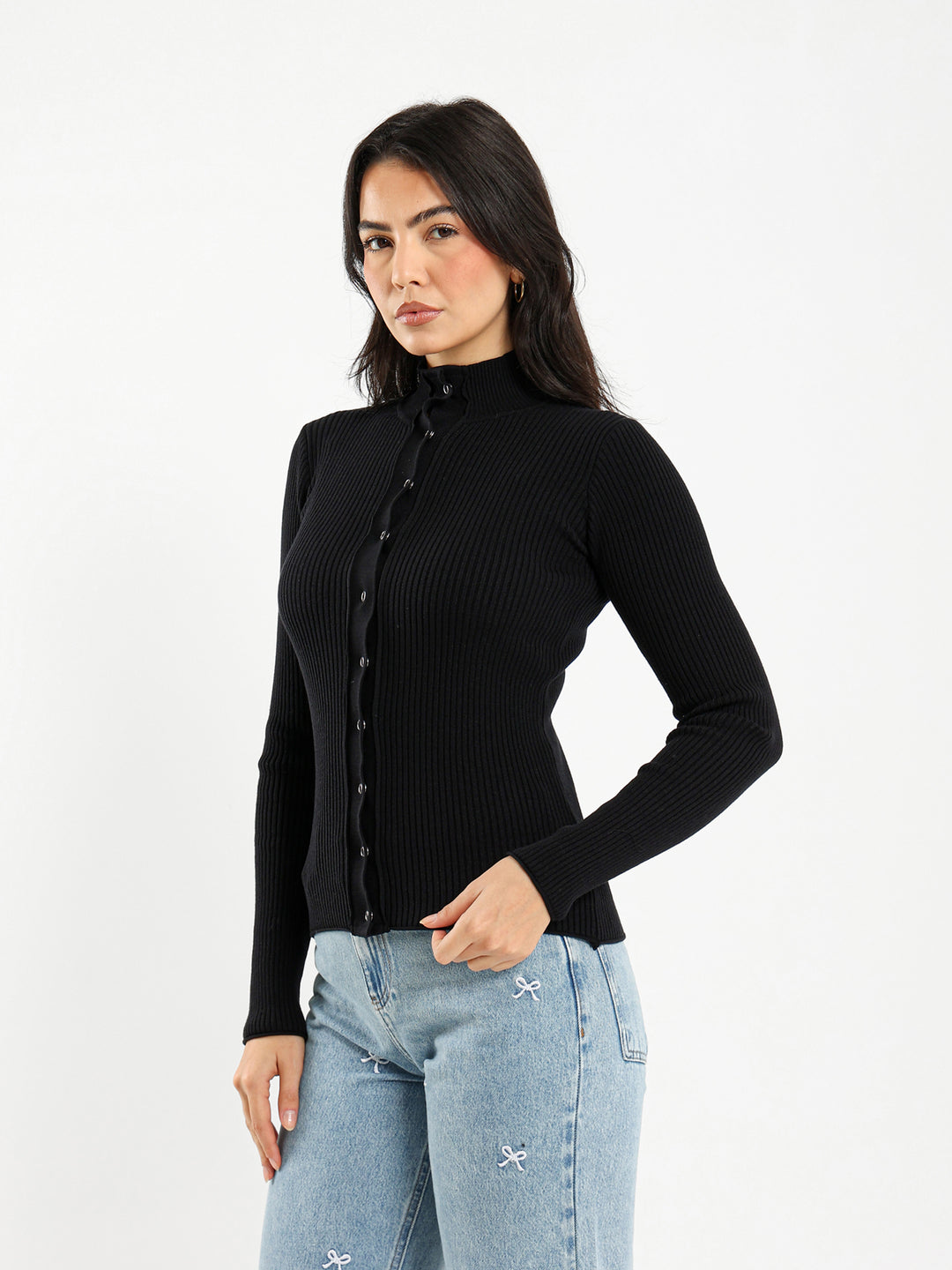 Fitted Cardigan with Front Snaps