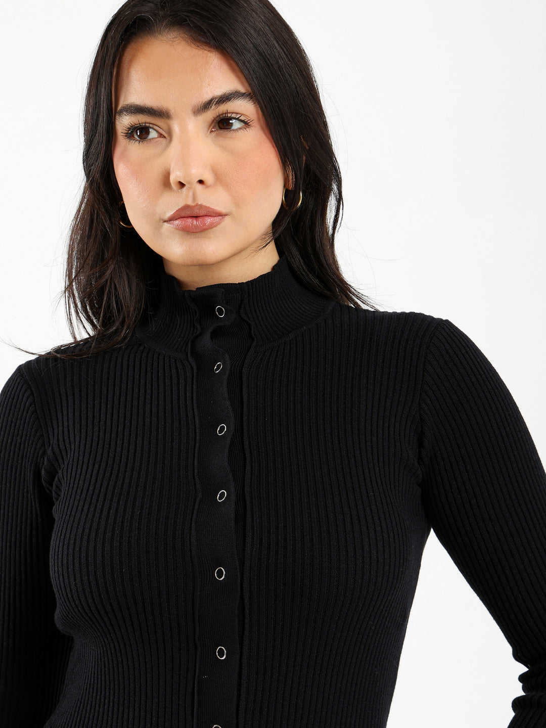 Fitted Cardigan with Front Snaps