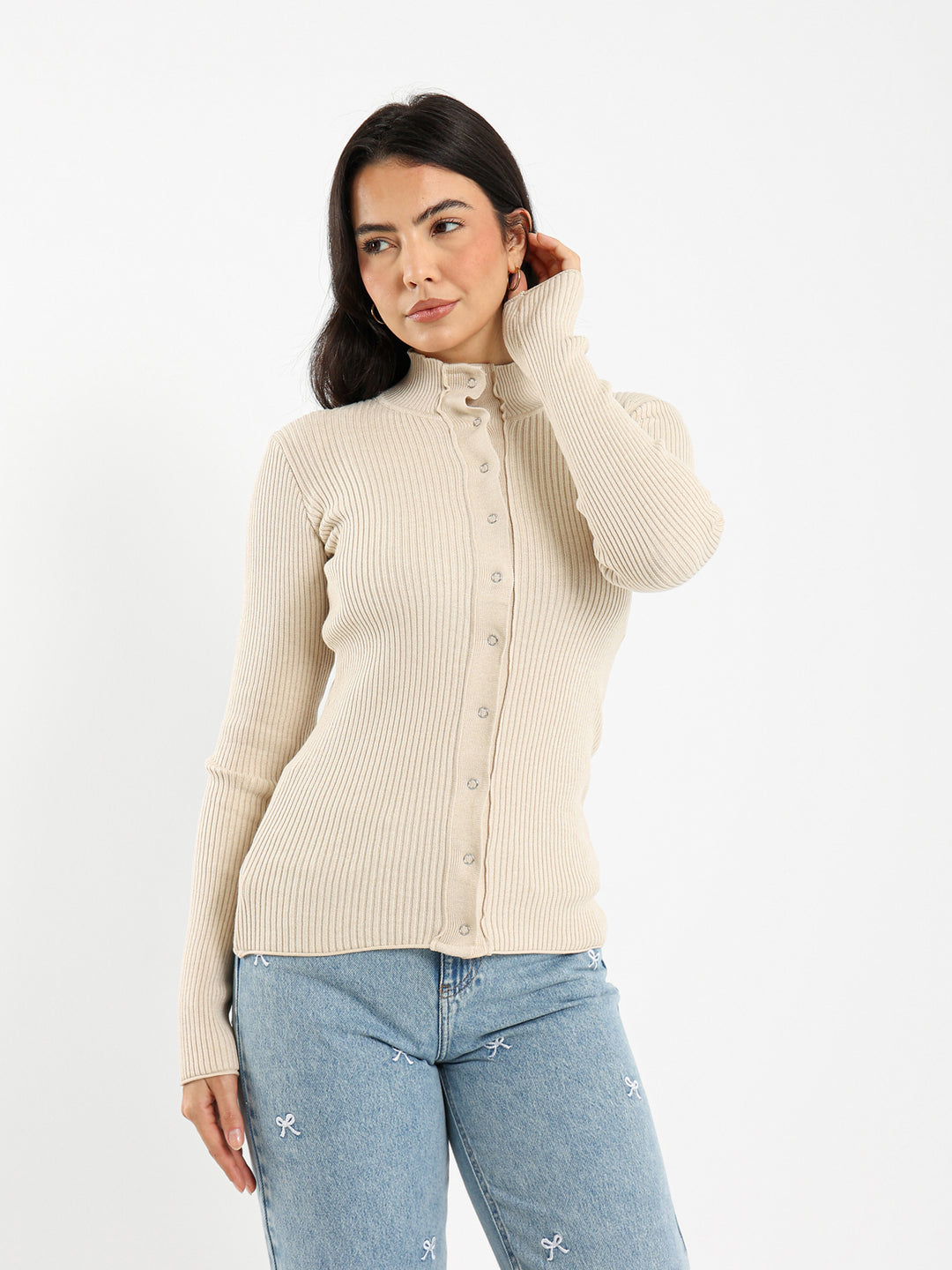 Fitted Cardigan with Front Snaps