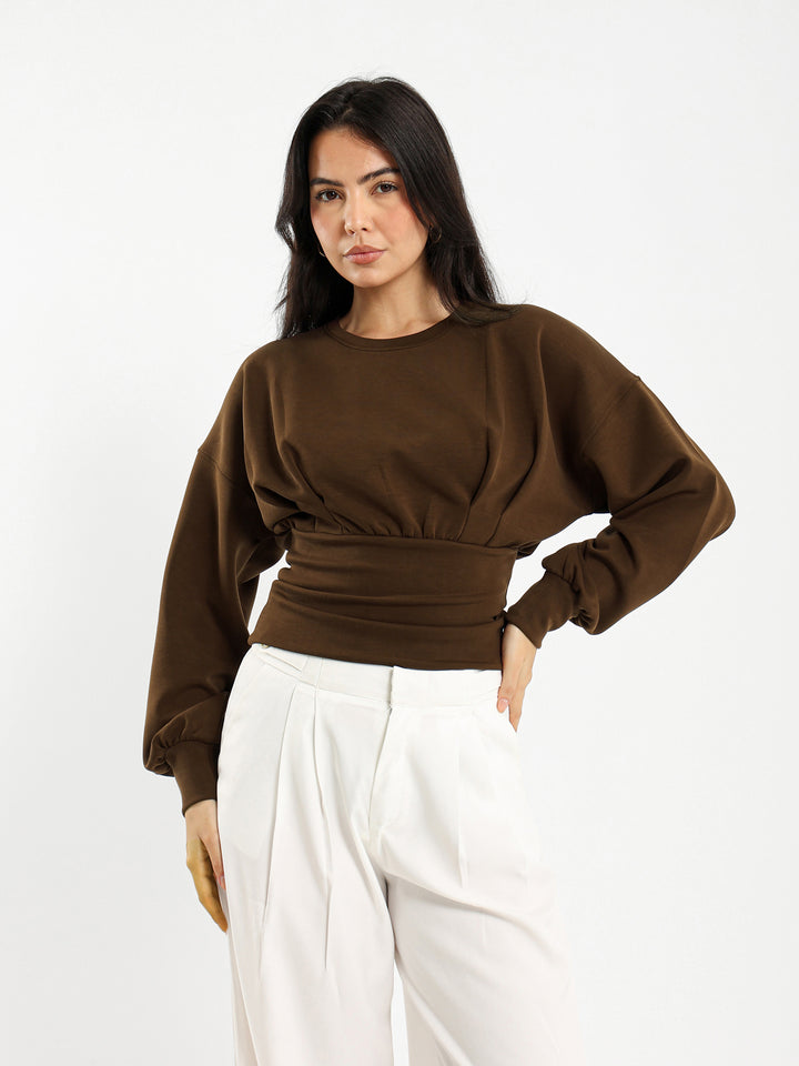 Drop Shoulder Sweatshirt with Puffed Sleeves