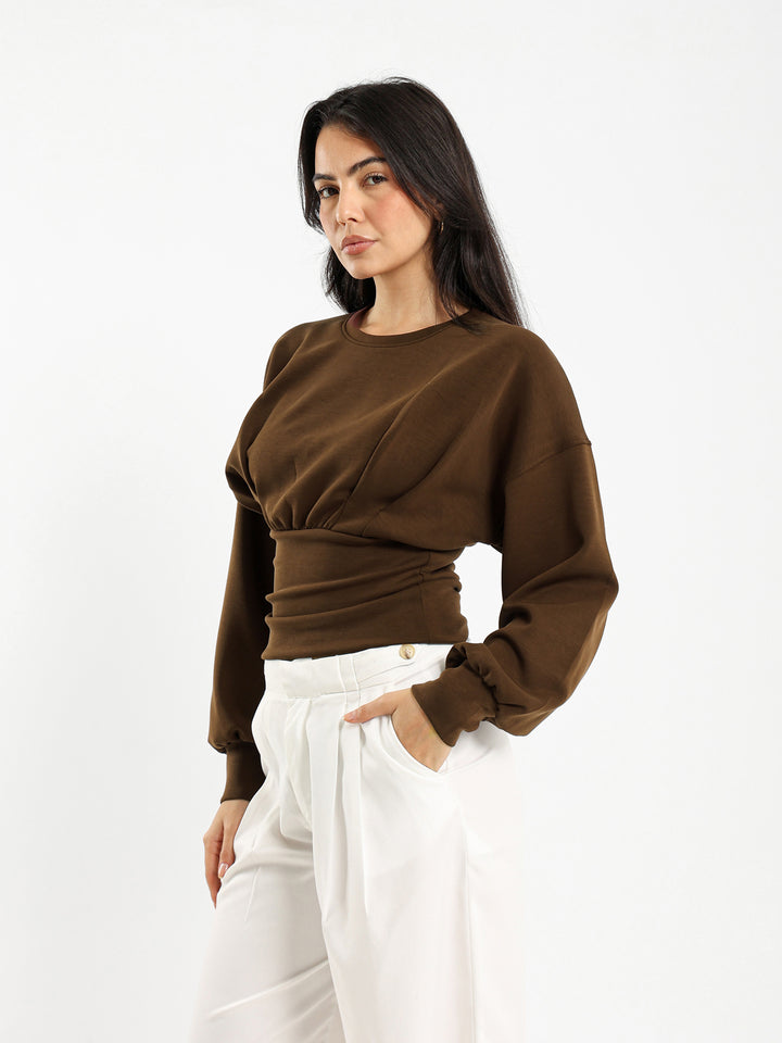 Drop Shoulder Sweatshirt with Puffed Sleeves