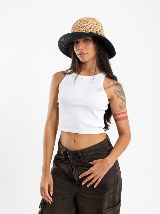 Two-Tone Woven Floppy Hat