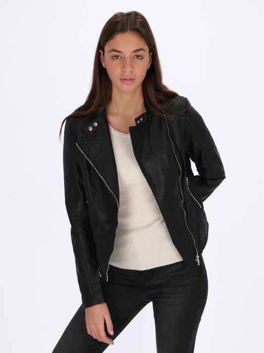 Padded Shoulder Leather Jacket