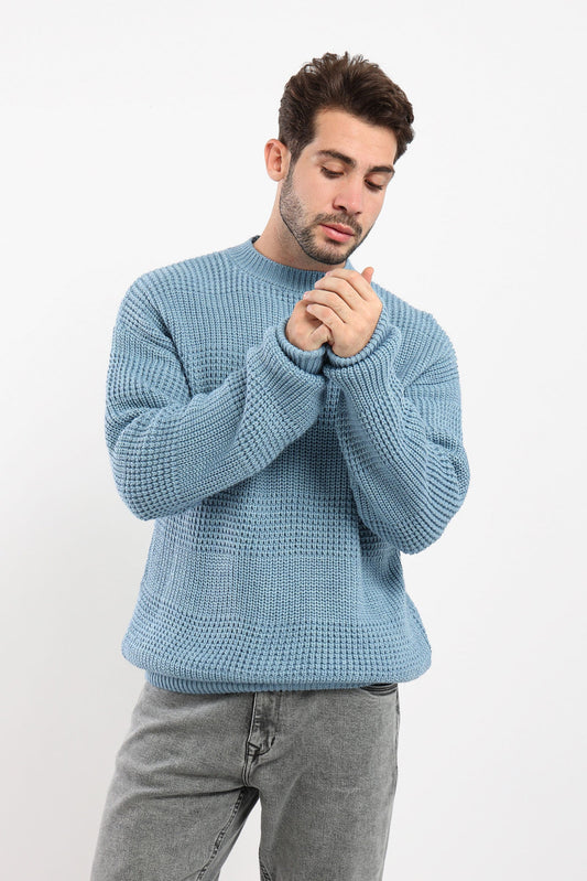 Pullover - Waffle Checks Detail - Round Neck