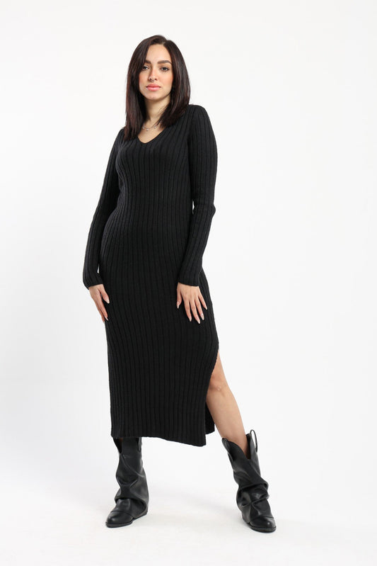 Knit Dress - Midi Length - Ribbed Design