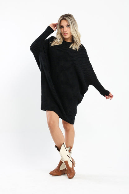 Dress - Knitted - Batwing Sleeves