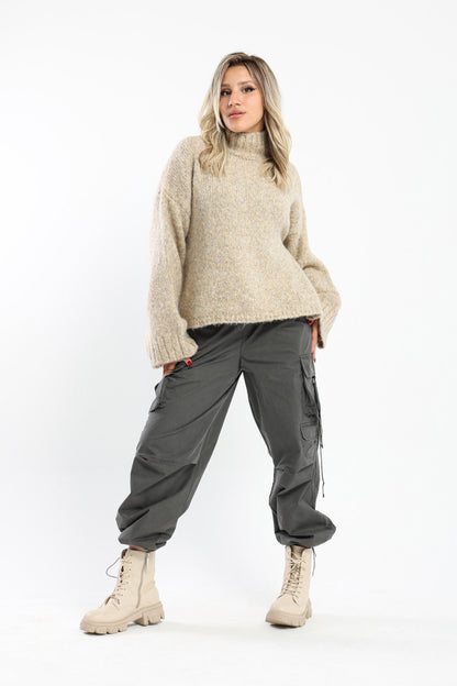Pullover - Wide Sleeves - High Neck