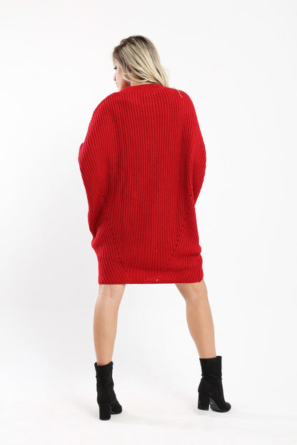 Dress - Knitted - Batwing Sleeves