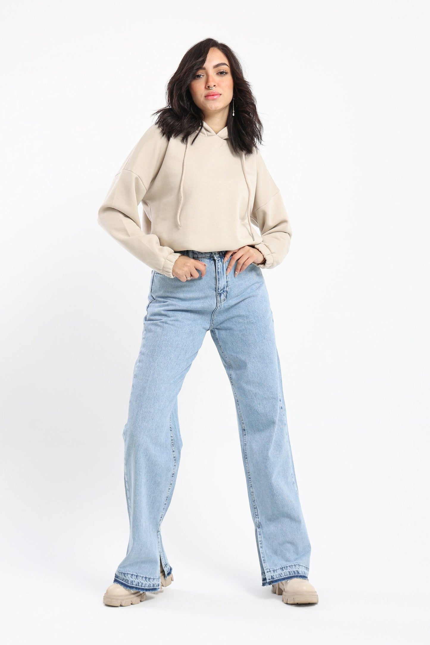 Hoodie - Cropped Design - Elastic Hem - Outlet